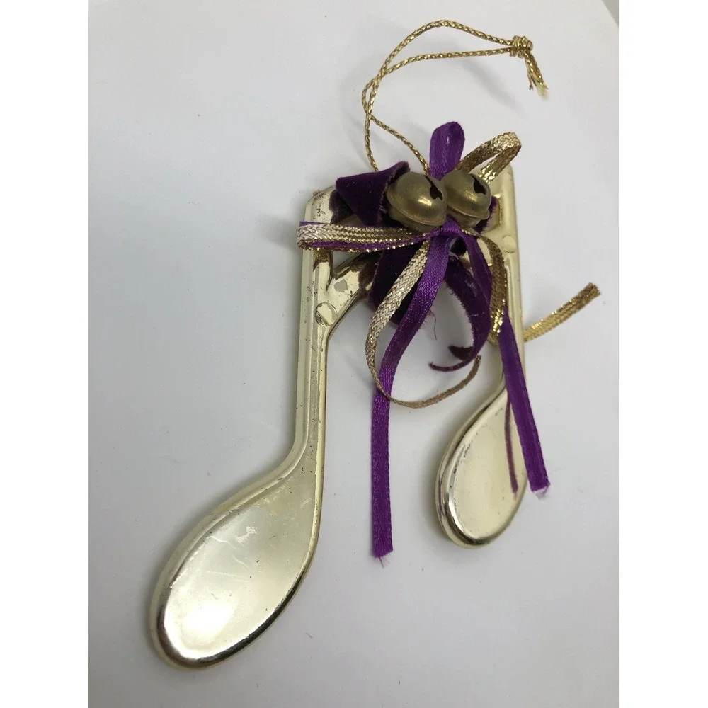 Music Note Christmas Ornament Bells Purple Ribbon 3.5